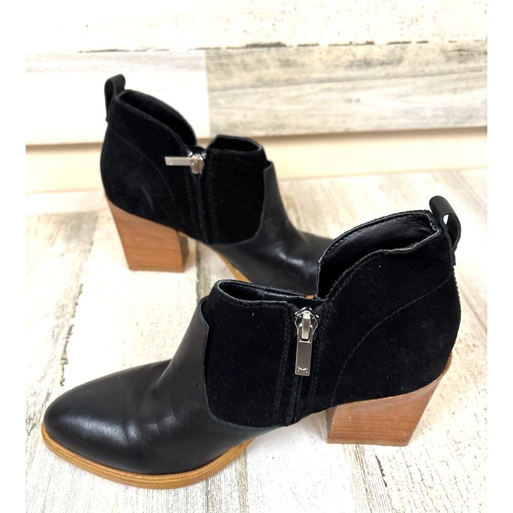 Marc Fisher Womens 6.5 Black Leather Suede Ginger Block Heel Ankle Boots NEW